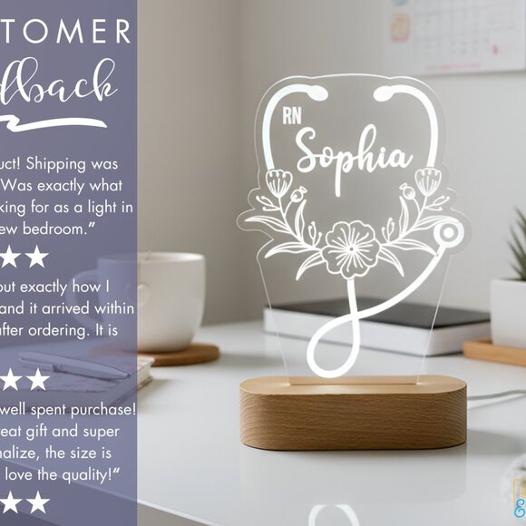 Nurse Personalized Night Light | Custom Caduceus & Stethoscope Medical Gift - Picture 7 of 8